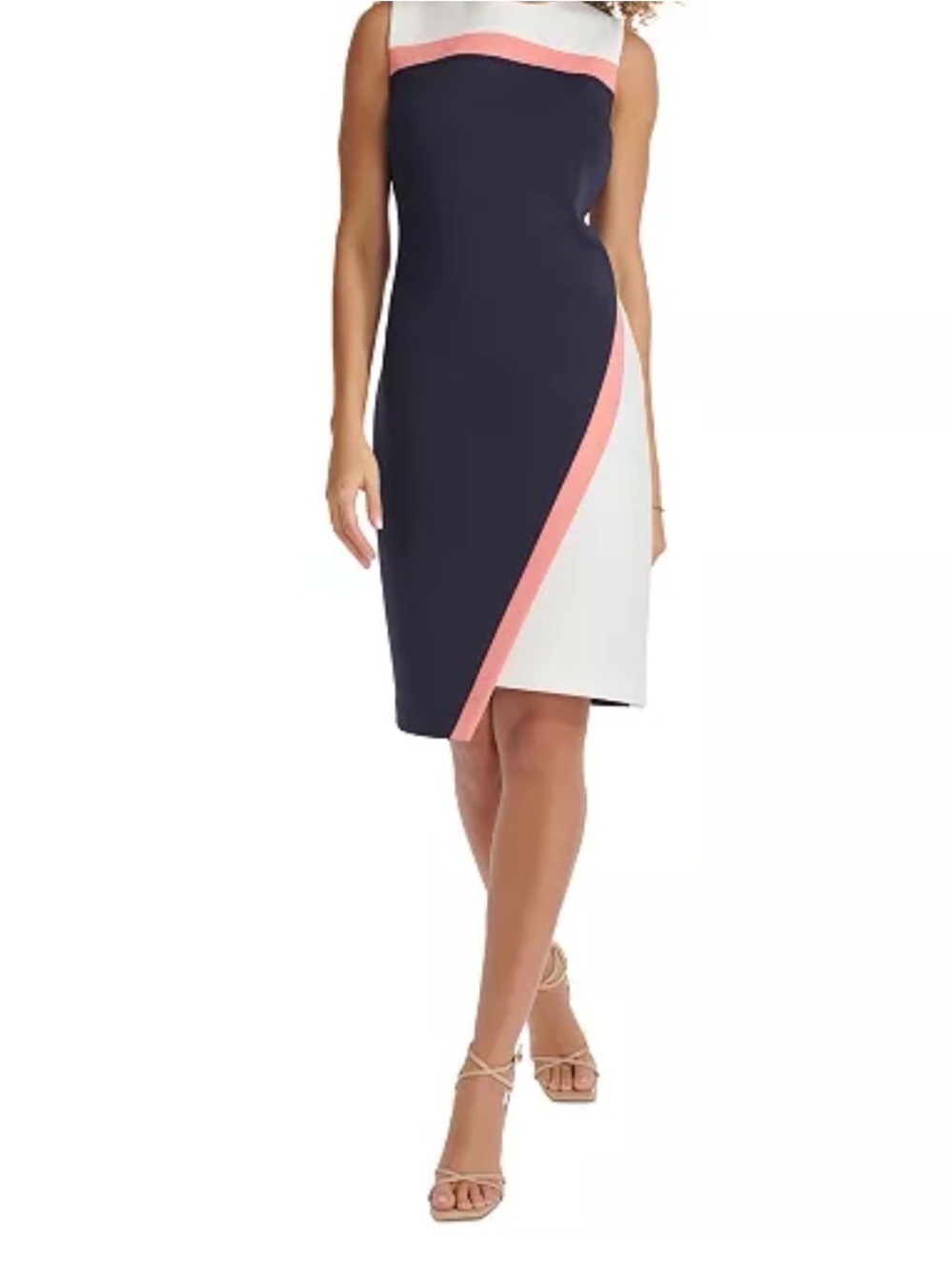 Tommy Hilfiger Black, White & Pink Colorblock Midi Dress Size 6